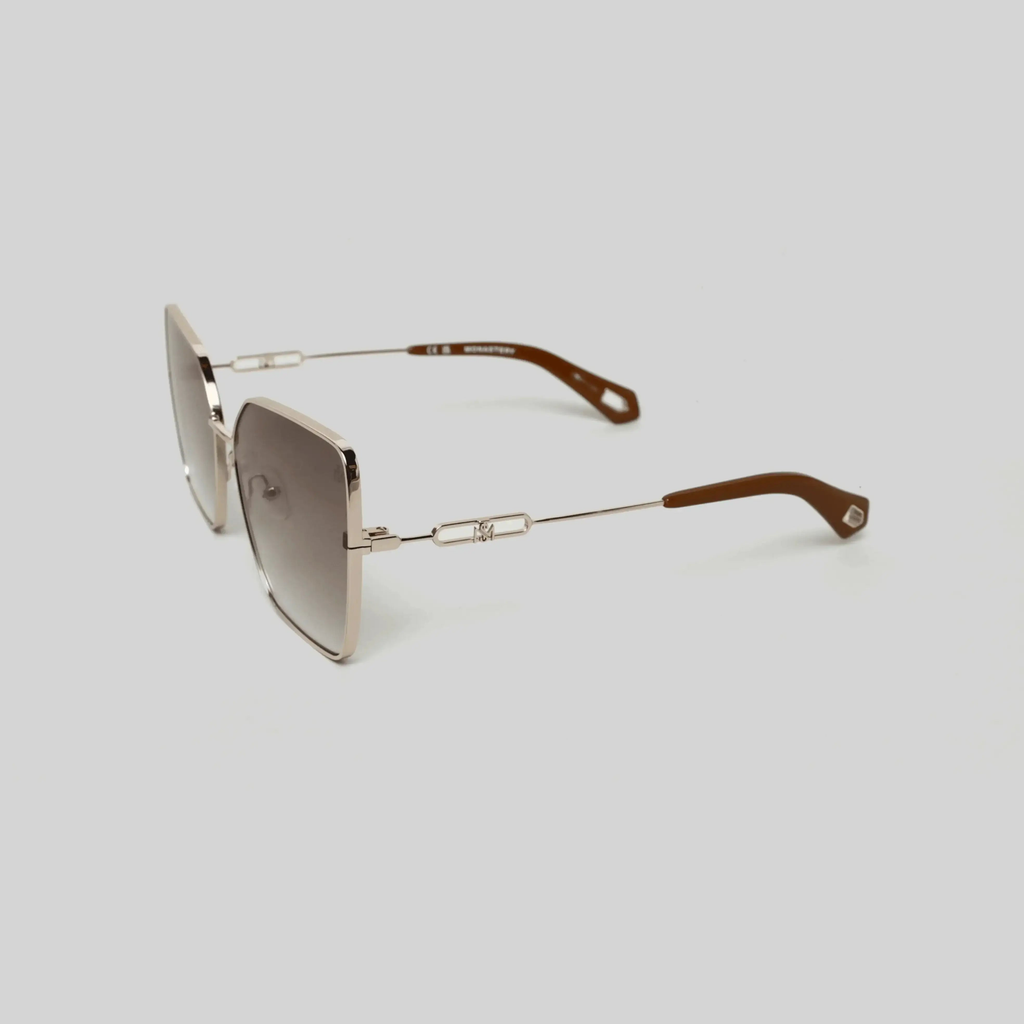 MSS2403-C11-59 MALEN SUNGLASSES WOMEN SHINY GOLD LIGHT BROWN BROWN W/ GOLD MIRROW - Monastery