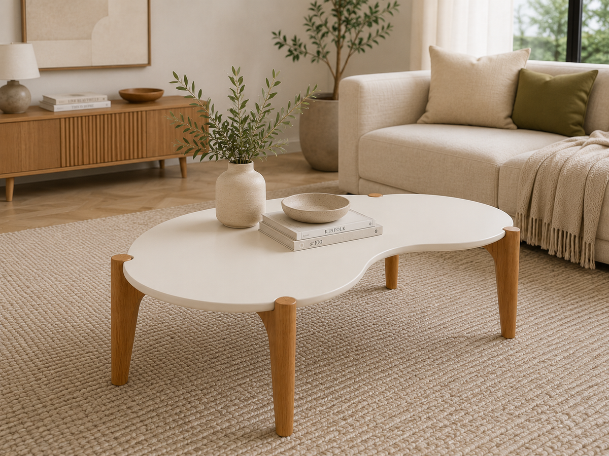 MESA CENTRO FLORIDA 1,05 BLANCO ALTO BRILLO/MADERA