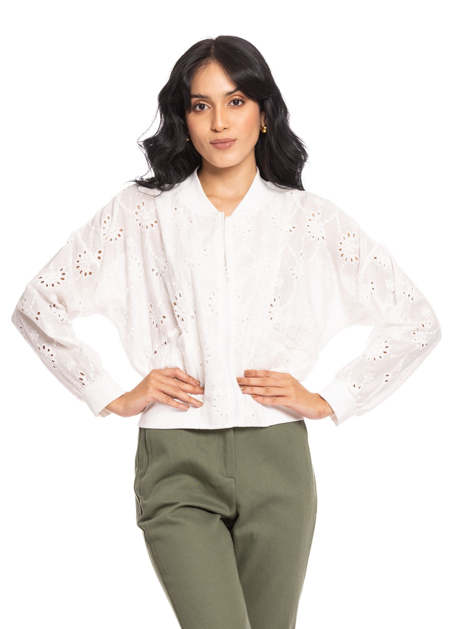 Blusa Essencia Mangas Largas Lisa Encaje para Damas