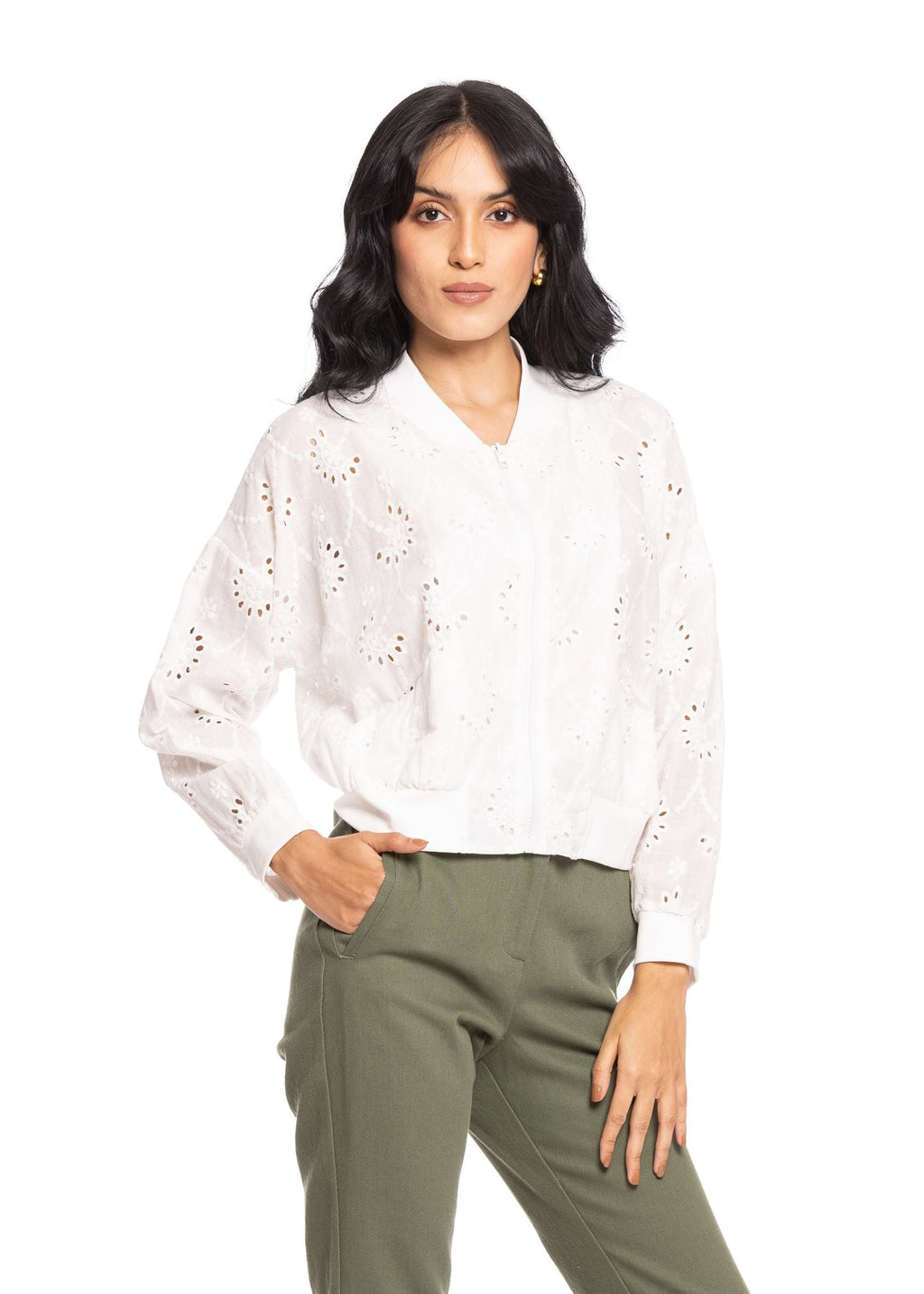 Blusa Essencia Mangas Largas Lisa Encaje para Damas