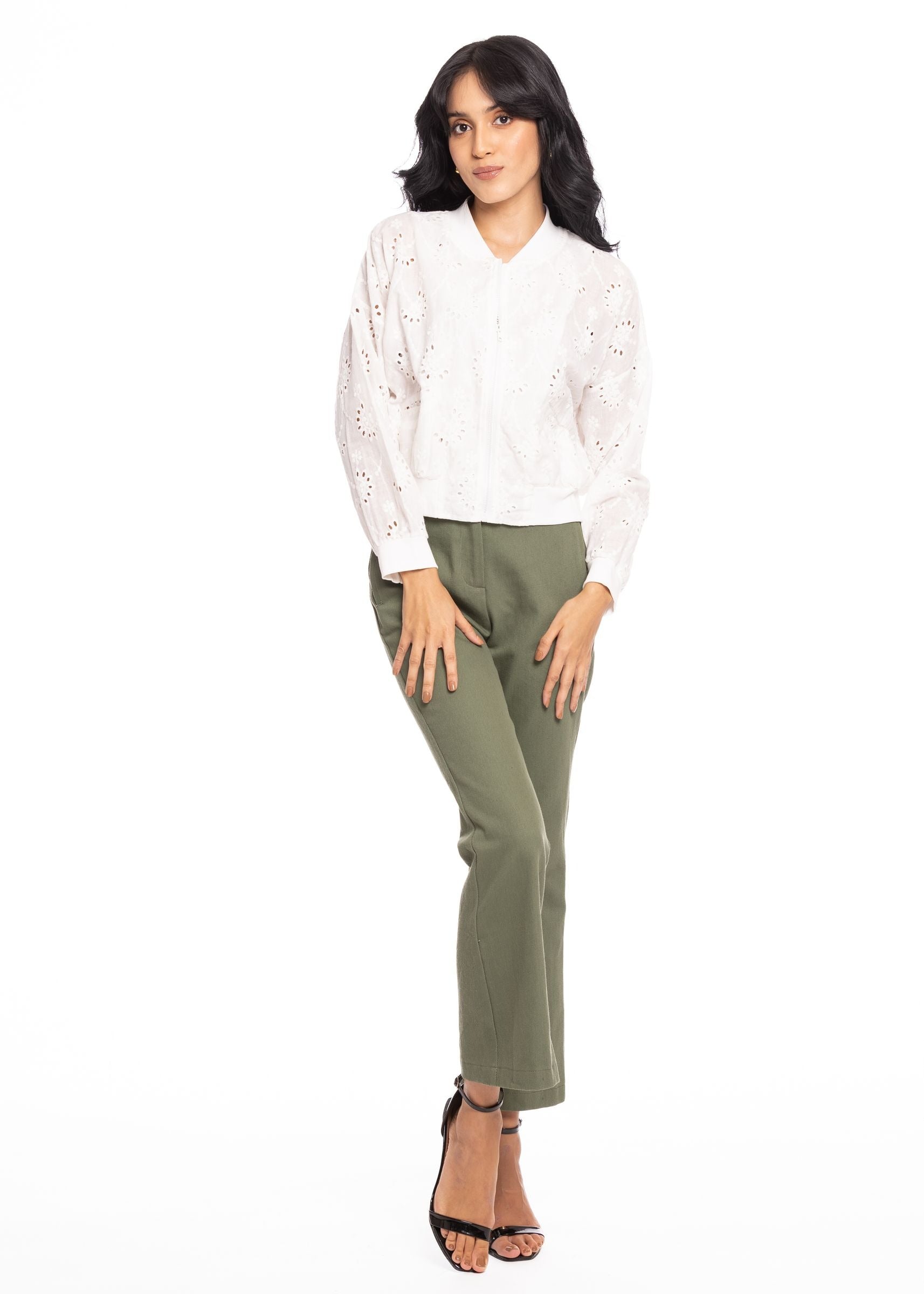 Blusa Essencia Mangas Largas Lisa Encaje para Damas