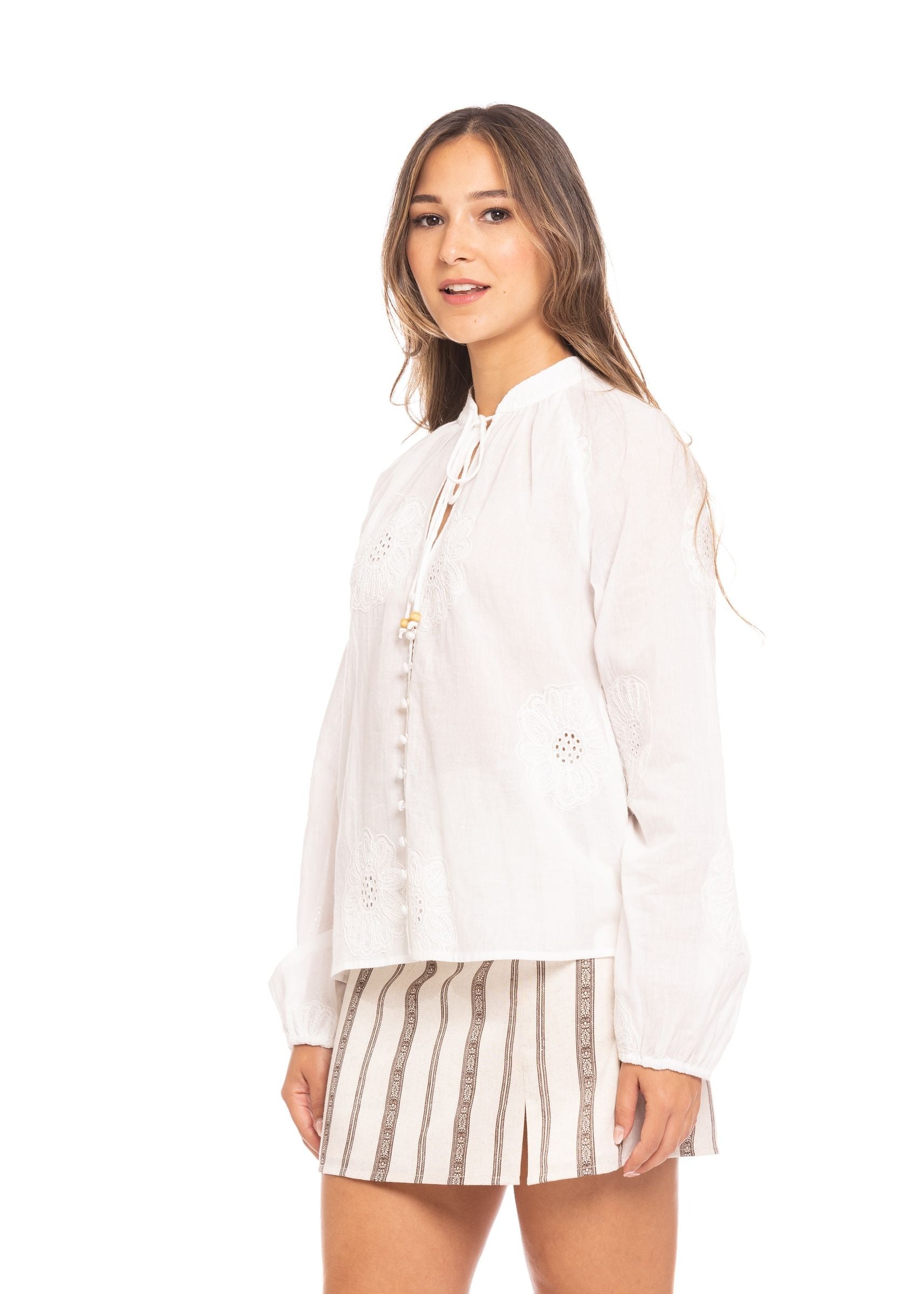 Blusa Essencia Mangas Largas Estampado Encaje para Damas
