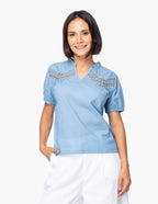 Blusa Essencia Mangas Cortas Liso Encaje para Damas