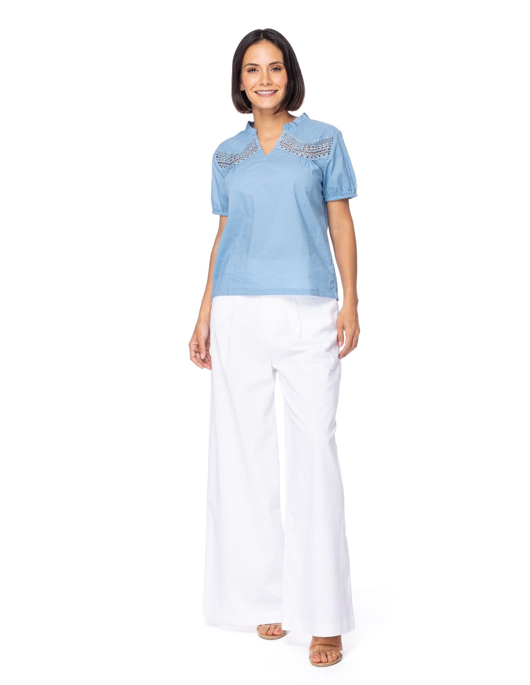 Blusa Essencia Mangas Cortas Liso Encaje para Damas
