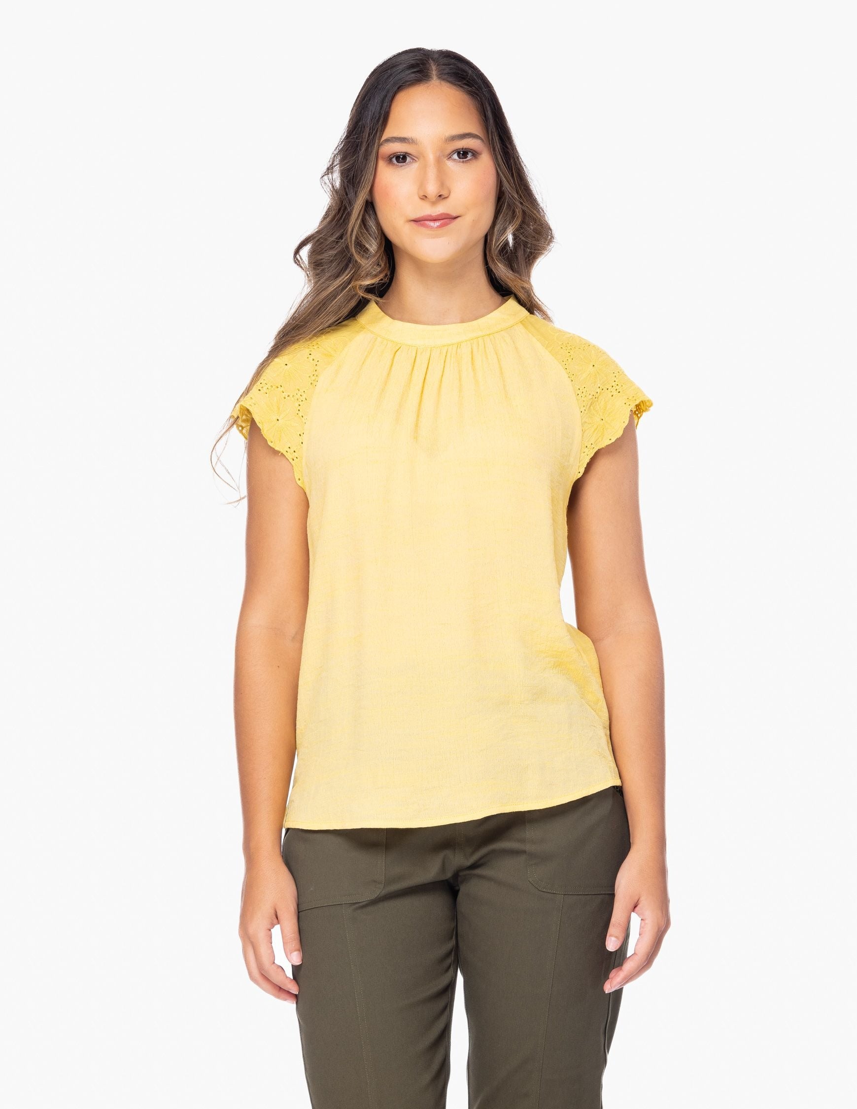 Blusa Essencia Mangas Cortas Liso Encaje para Damas