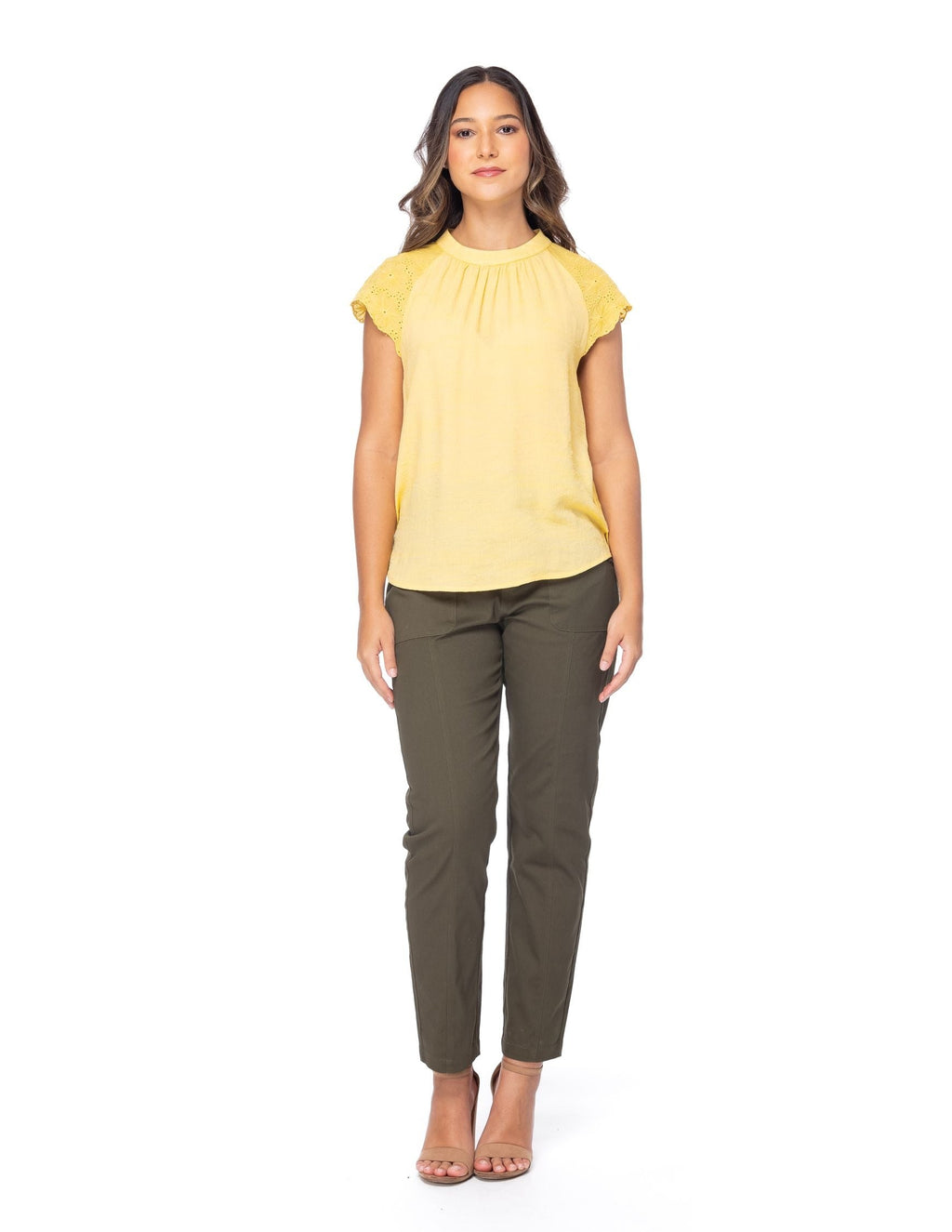 Blusa Essencia Mangas Cortas Liso Encaje para Damas