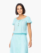 Blusa Essencia Mangas Cortas Liso Encaje para Damas