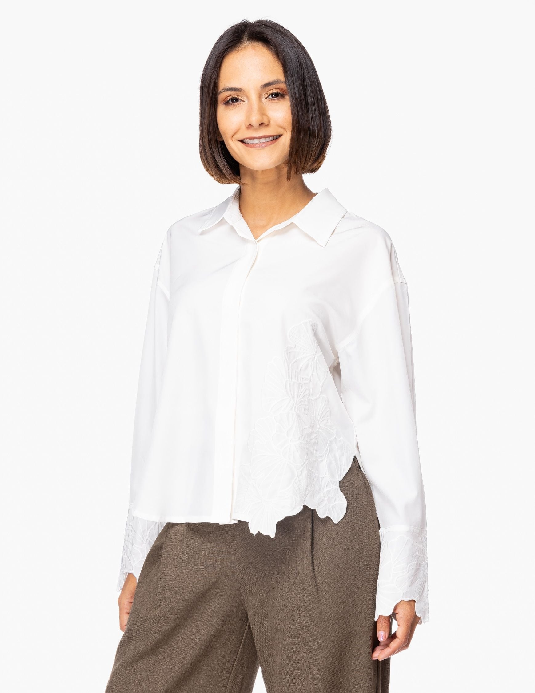 Blusa Essencia Mangas Largas Liso Encaje para Damas