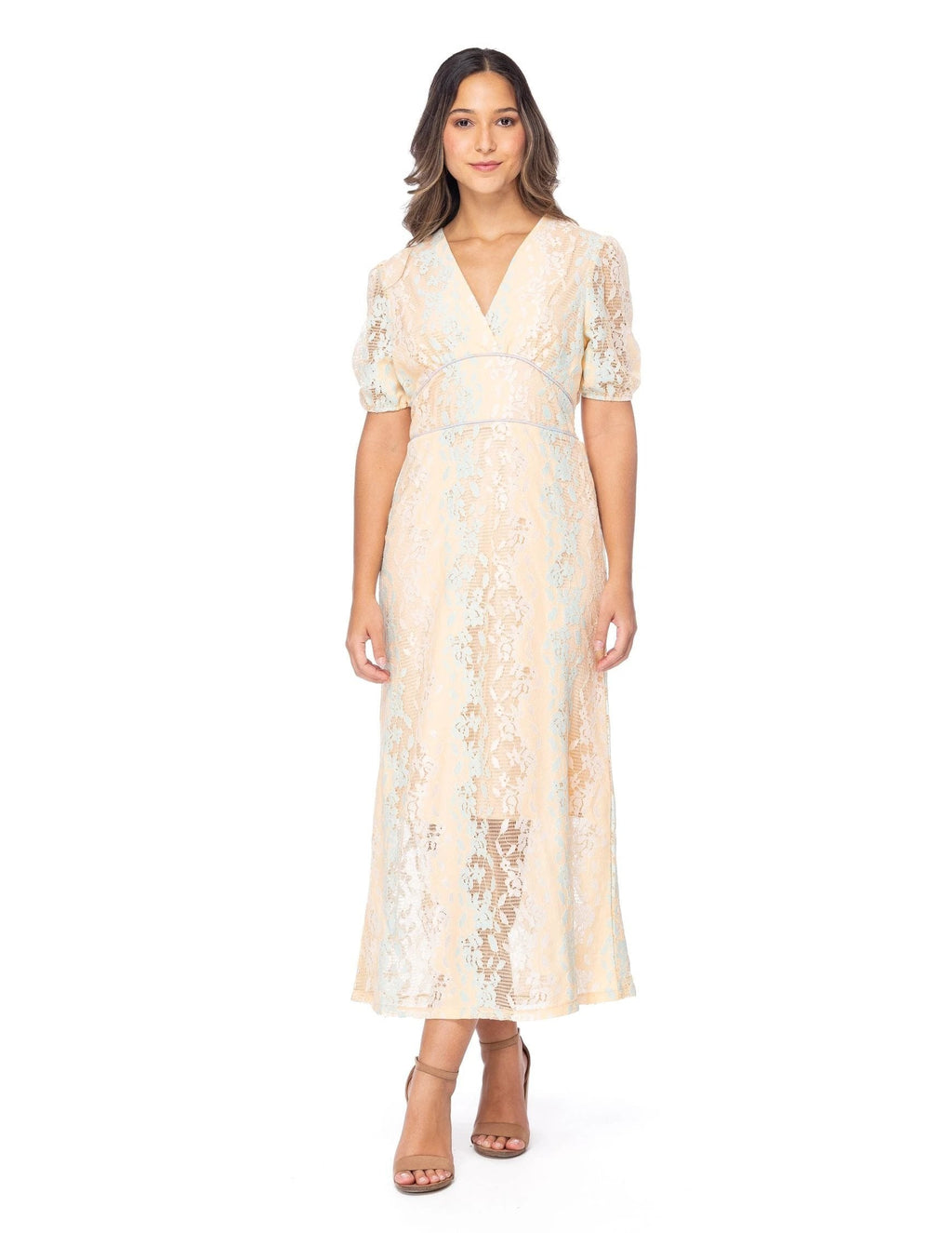 Vestido Essencia Mangas Cortas Estampado Encaje Para Damas by Essencia