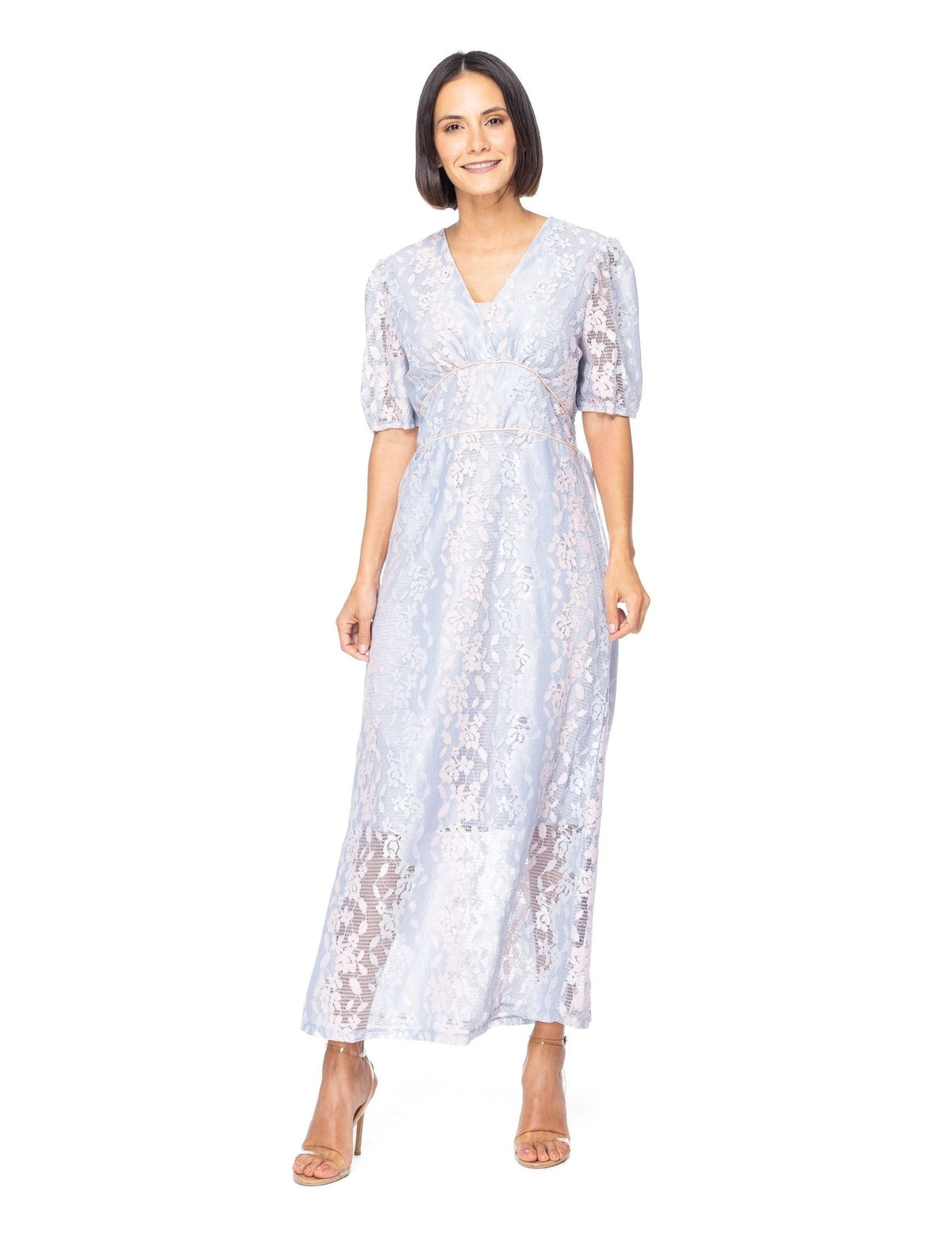 Vestido Essencia Mangas Cortas Estampado Encaje Para Damas by Essencia