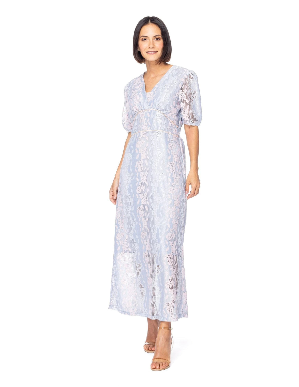 Vestido Essencia Mangas Cortas Estampado Encaje Para Damas by Essencia