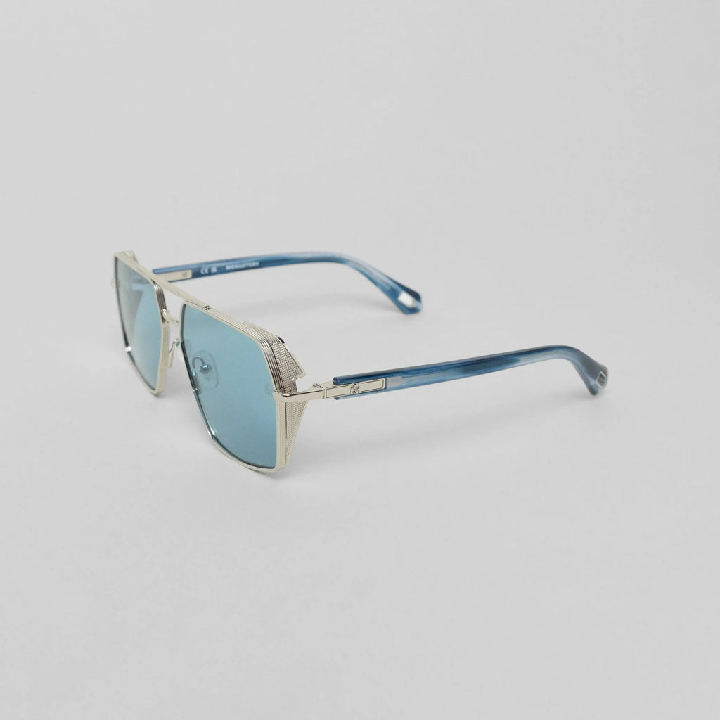 MOAD SUNGLASSES SHINY SILVER BLUE HORN BLUE - Monastery