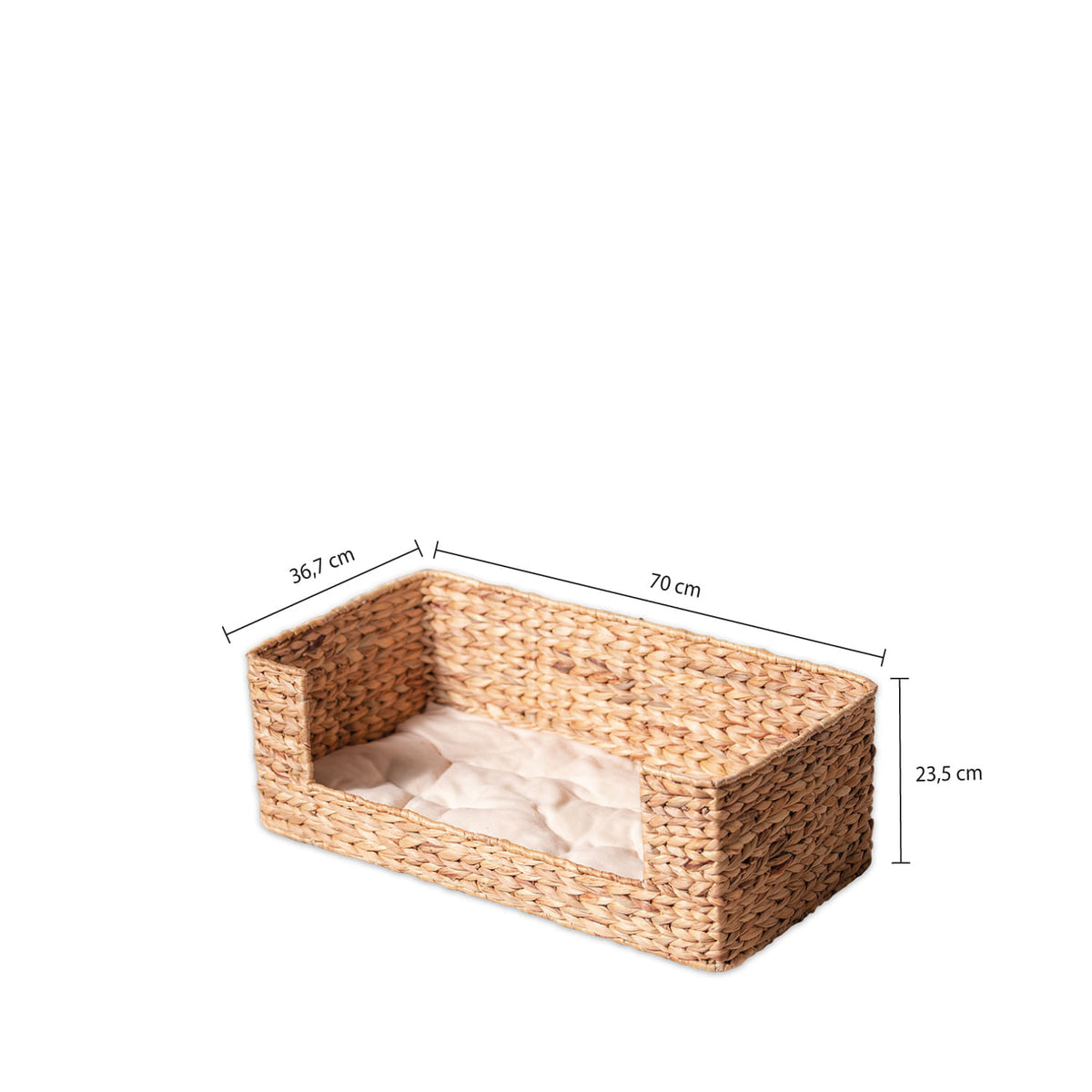 Cama para mascotas rectangular en jacinto de agua l 70x36x24cm