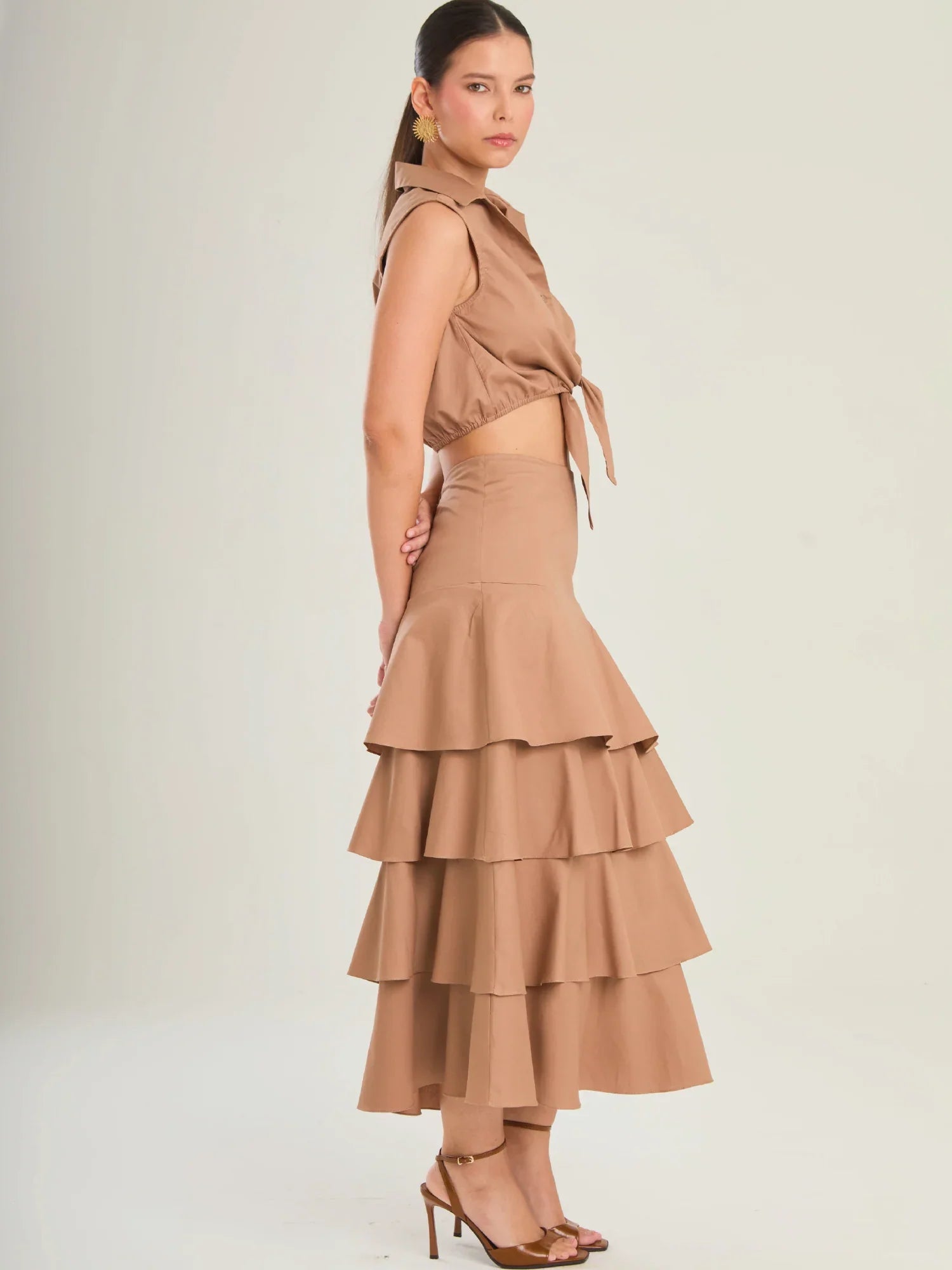 Perugia Brown Maxi Skirt - Kliquea