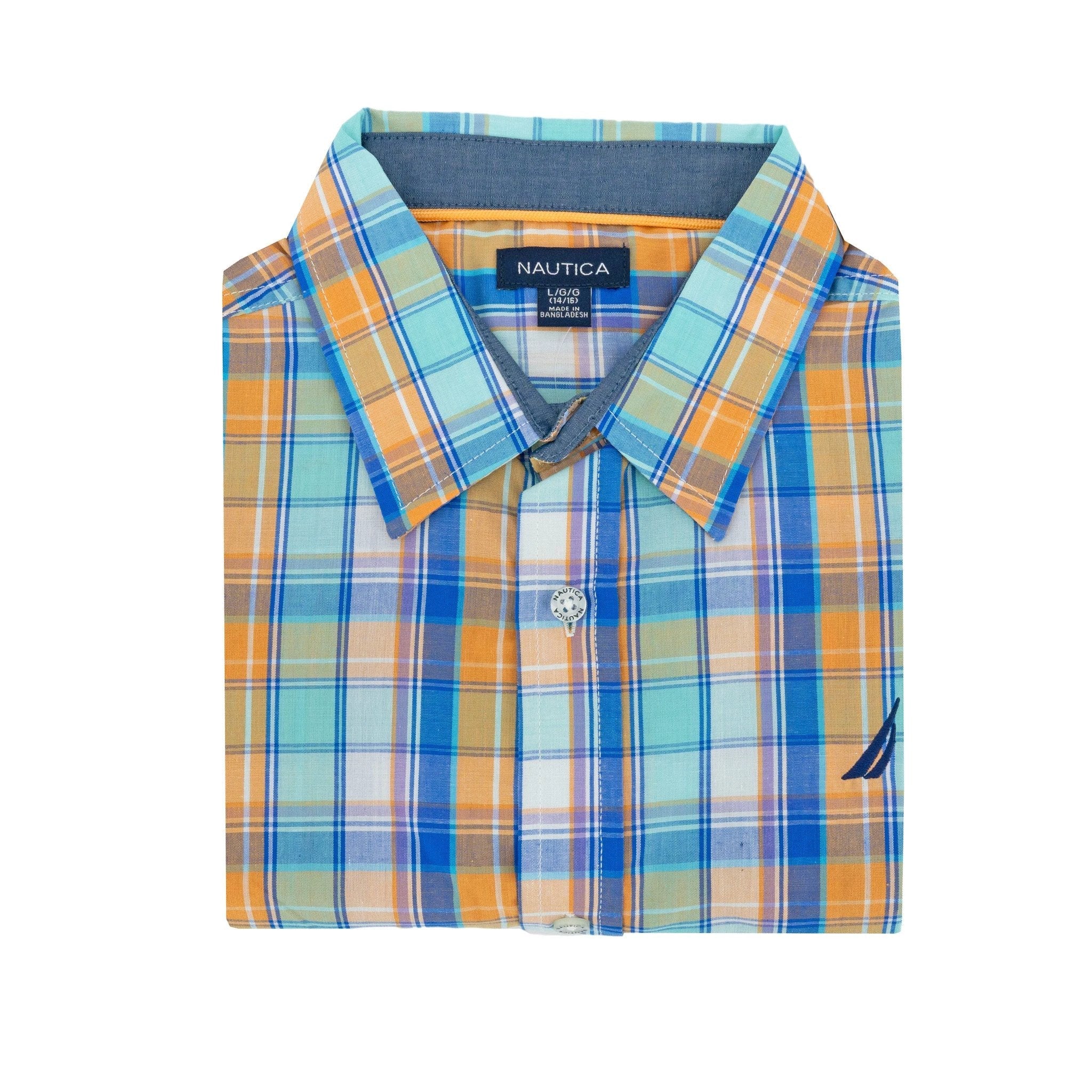 Camisa Nautica Mangas Cortas Cuadros P/ Niños by Nautica