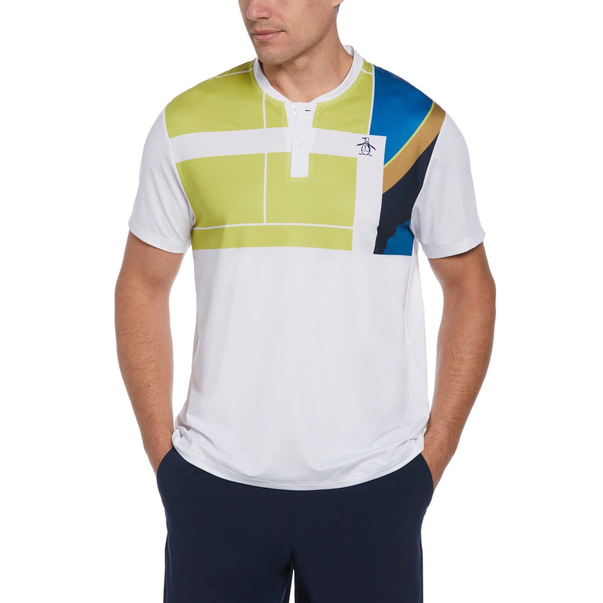 Camiseta Penguin Mangas Cortas Cuello Henley Estampada P/ Caballeros by Penguin