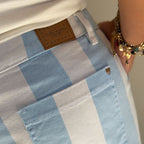 blue stripe denim pants lifestyle shot