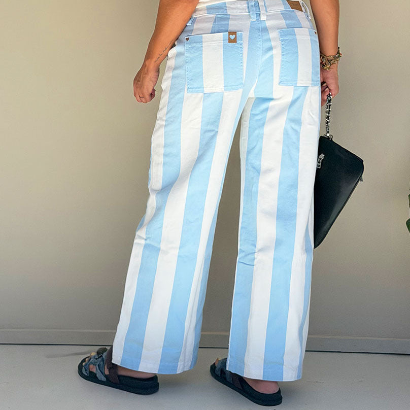 blue denim pants stripe pattern close-up
