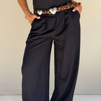 black challis wide-leg pants zip front waistband front view