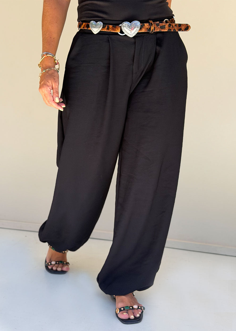 black challis pants side pocket detail