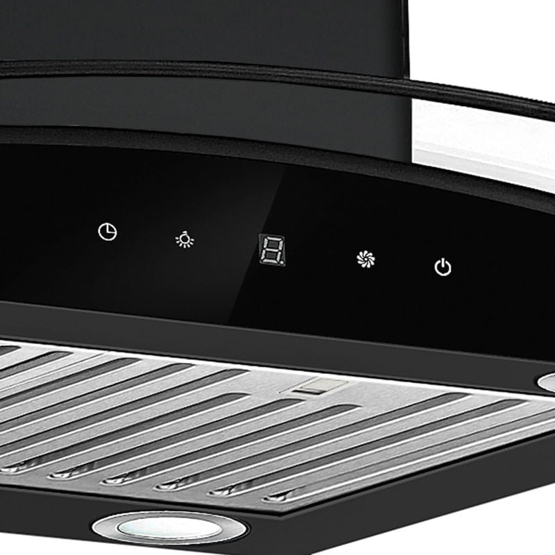 Extractor de Grasa DRIJA LED Vidrio Templado Acero Inoxidable Negro PRISMA ISLA TOUCH 90 BLACK