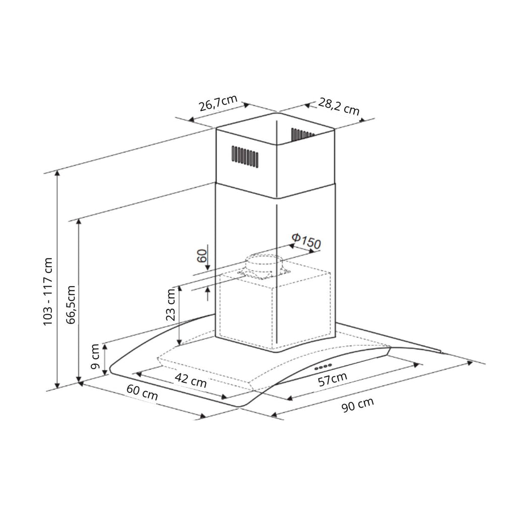 Extractor de Grasa DRIJA LED Vidrio Templado Acero Inoxidable PRISMA ISLA TOUCH 90