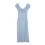Vestido No Comment Mangas Cortas Rayas Encaje para Damas – BLUE
