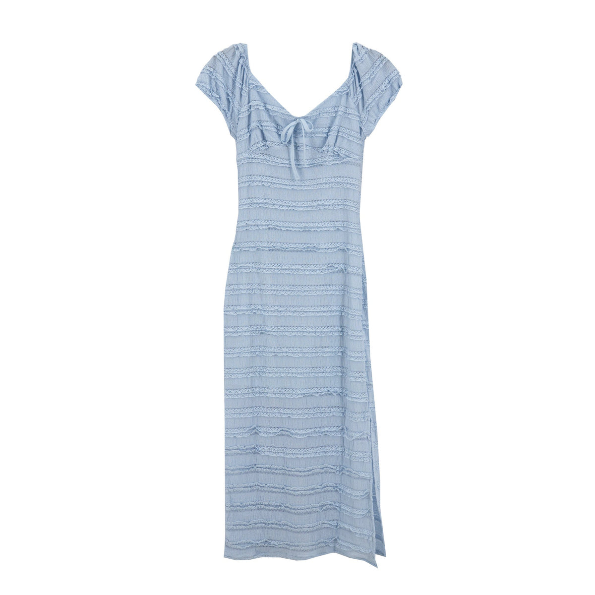 Vestido No Comment Mangas Cortas Rayas Encaje para Damas – BLUE