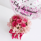 Arreglo de 6 rosas importadas - alstroemeria y globo personalizado