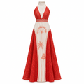 Vestido patrimonio halter terracota de lino