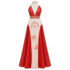 Vestido patrimonio halter terracota de lino