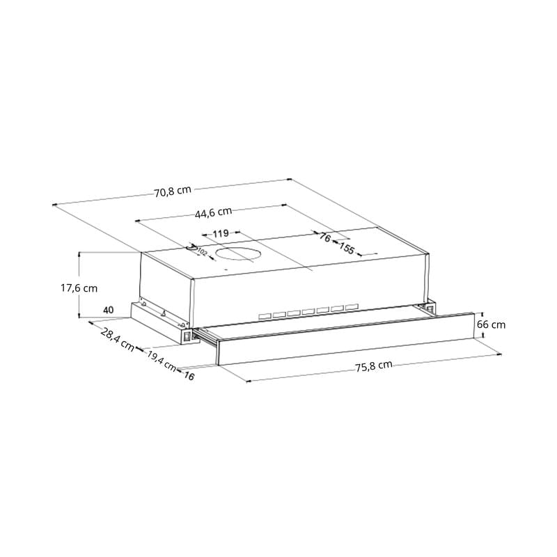 Extractor de Grasa Empotrable DRIJA LED Negro RETRACTIL TOUCH 76 BLACK