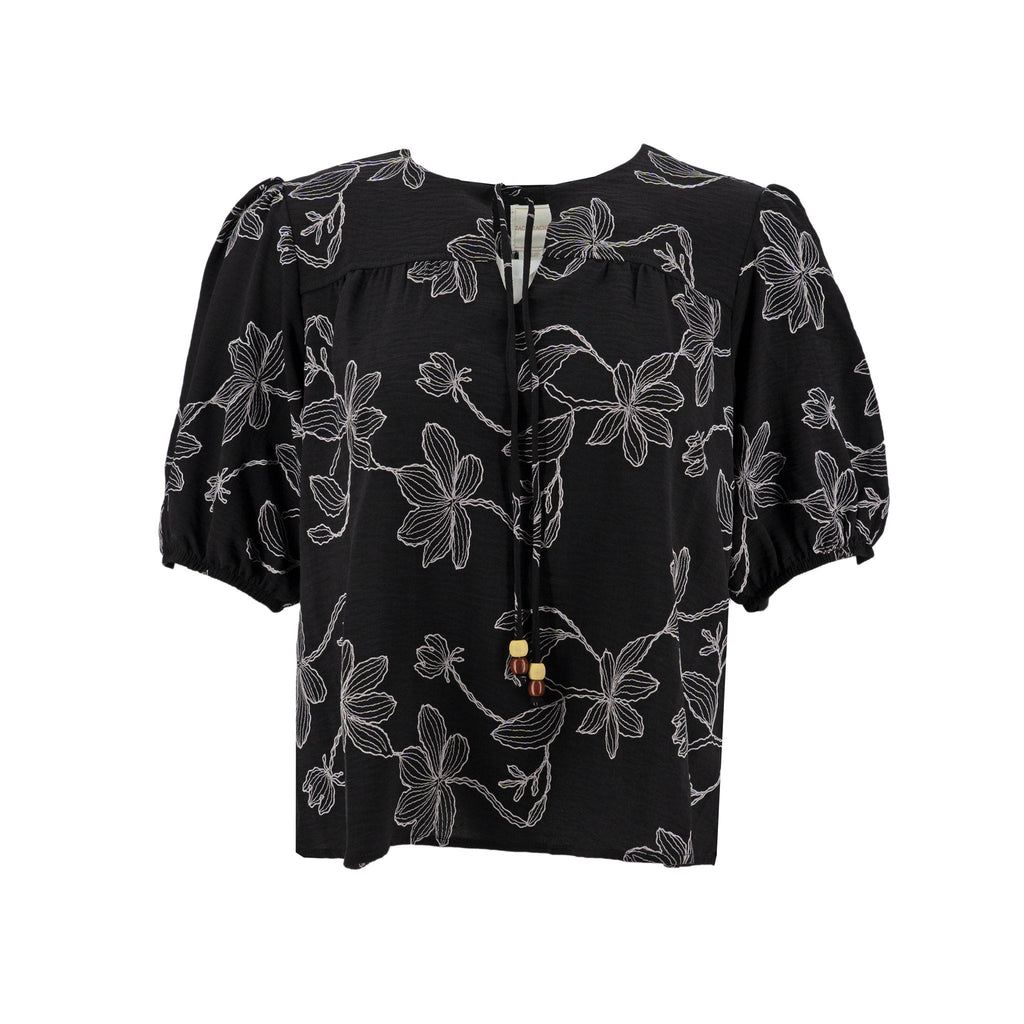 Blusa Zac & Rachel Mangas Cortas Floral para Damas – BLACK/WHITE