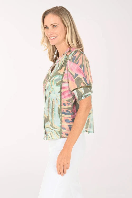Blusa Zac & Rachel Mangas Cortas Estampada para Damas