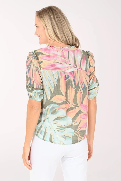 Blusa Zac & Rachel Mangas Cortas Estampada para Damas