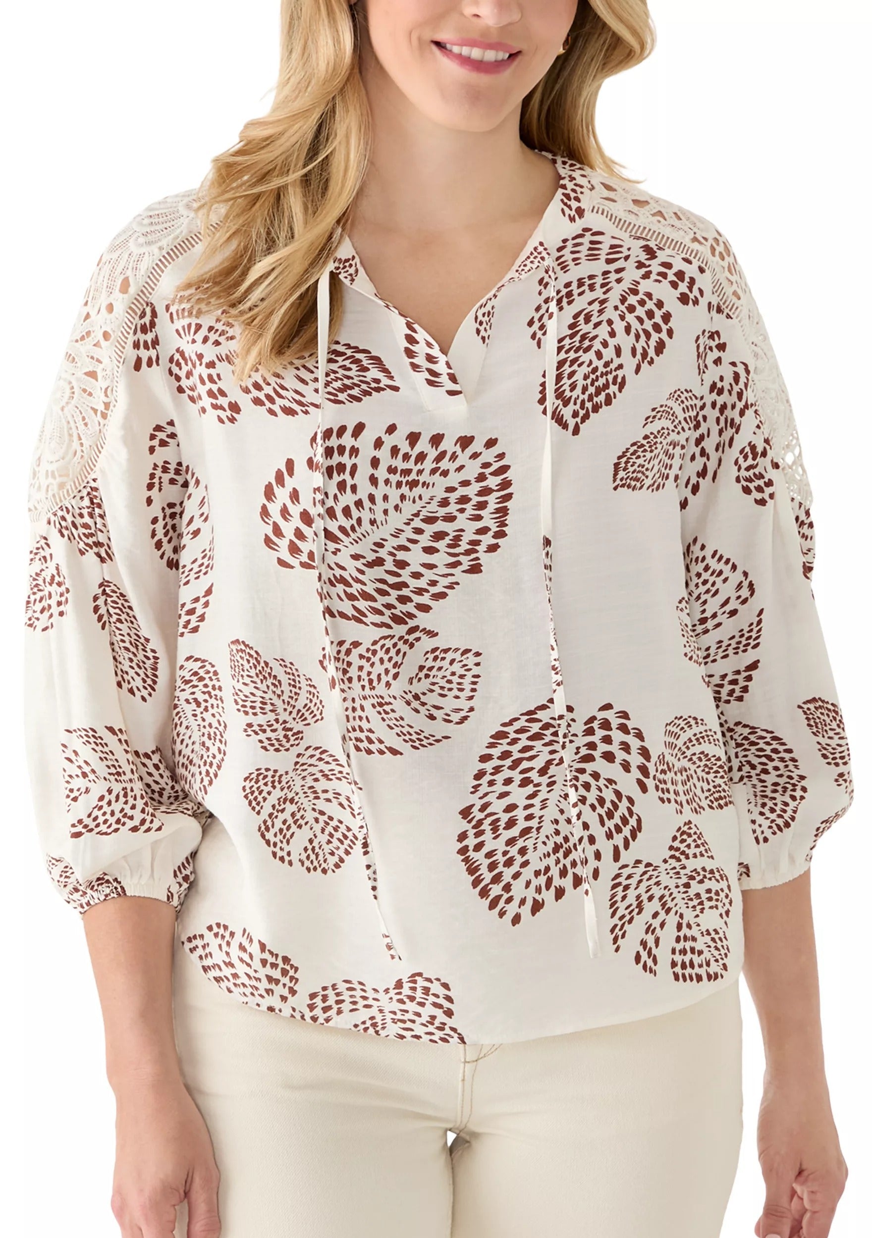 Blusa Zac & Rachel Mangas 3/4 Estampada Encaje para Damas