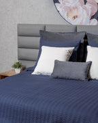 Vibrant blue Santorini duvet set with a modern zigzag grain texture, adding sophistication to any bedroom decor.