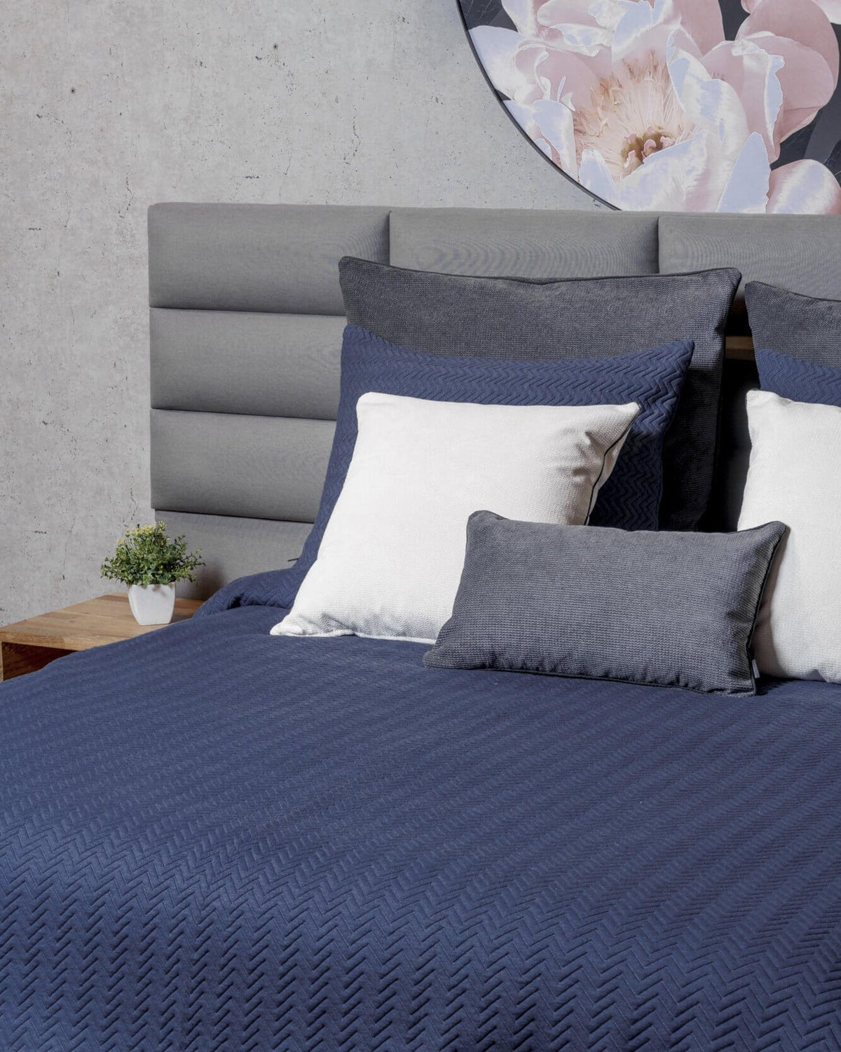 Vibrant blue Santorini duvet set with a modern zigzag grain texture, adding sophistication to any bedroom decor.