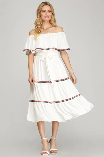 Vestido She + Sky sin Mangas Estampado para Damas – OFF/WHITE