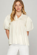 Blusa She + Sky Mangas Cortas Lisa para Damas – OFF/WHITE