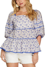 Blusa She + Sky Mangas Cortas Estampado para Damas