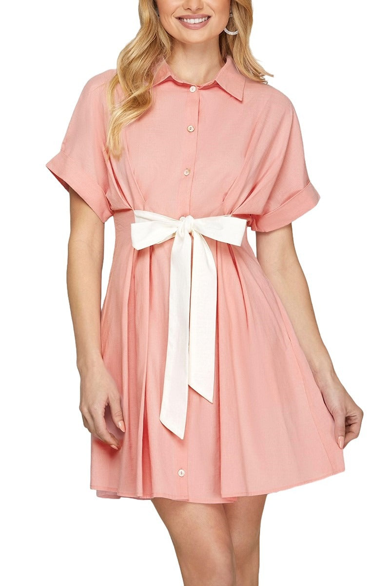 Vestido She + Sky Mangas Cortas Liso para Damas