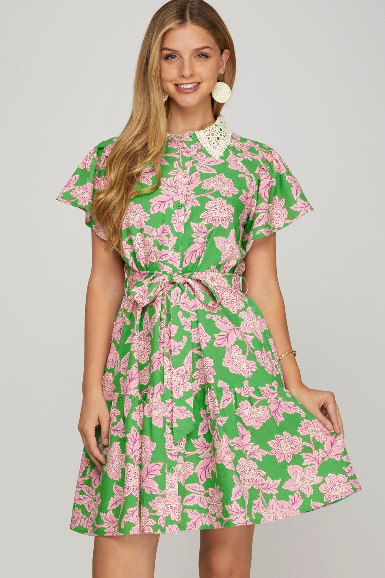 Vestido She + Sky Mangas Cortas Estampado para Damas