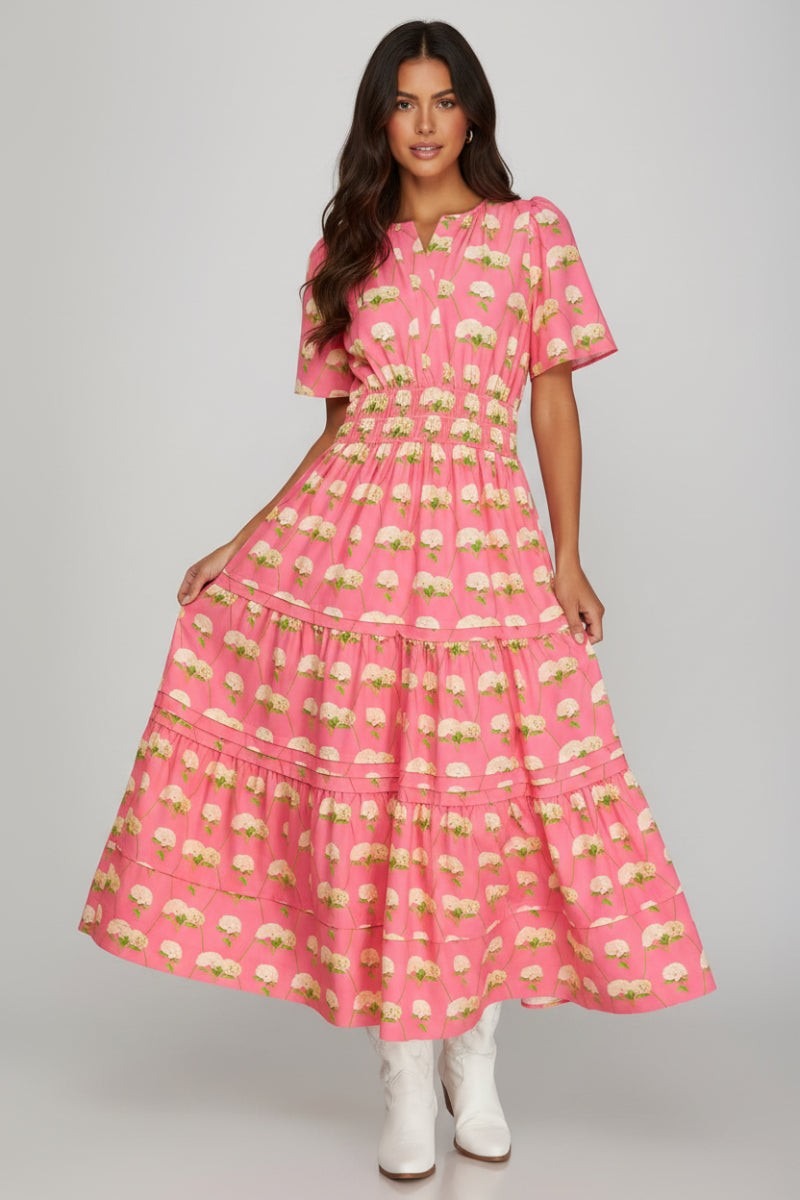 Vestido She + Sky Mangas Cortas Floral para Damas – PINK