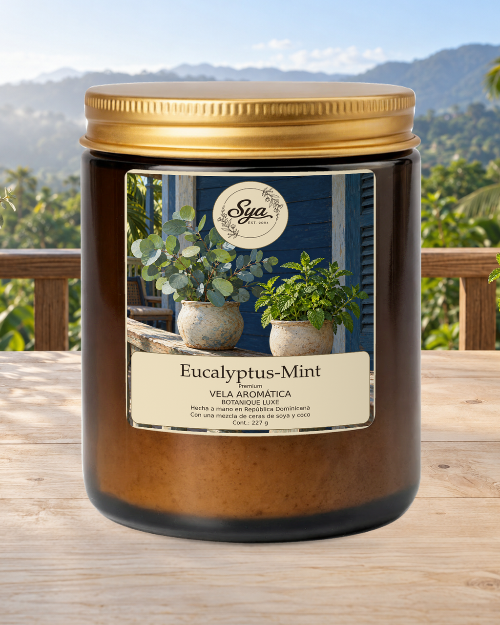 Vela Sya Eucalyptus-Mint de Botanique Luxe en escena ambiental.
