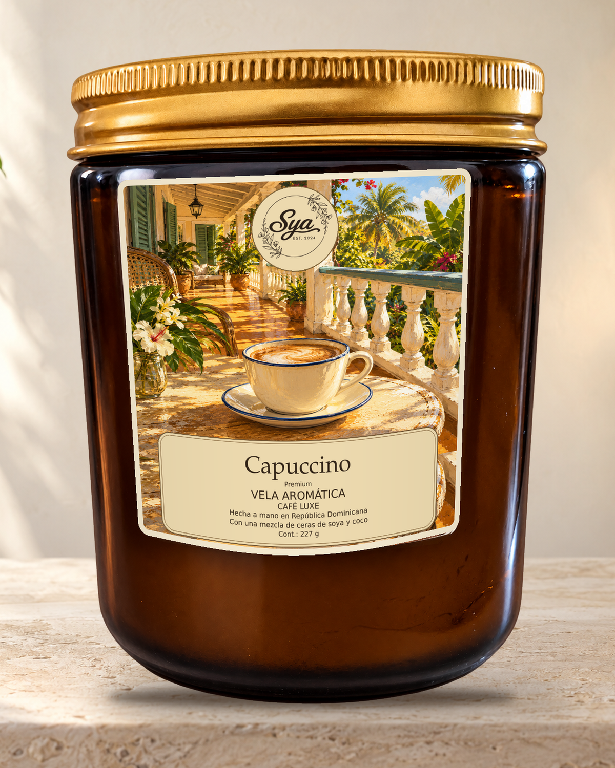 Vela Sya Capuccino de Café Luxe en escena ambiental.