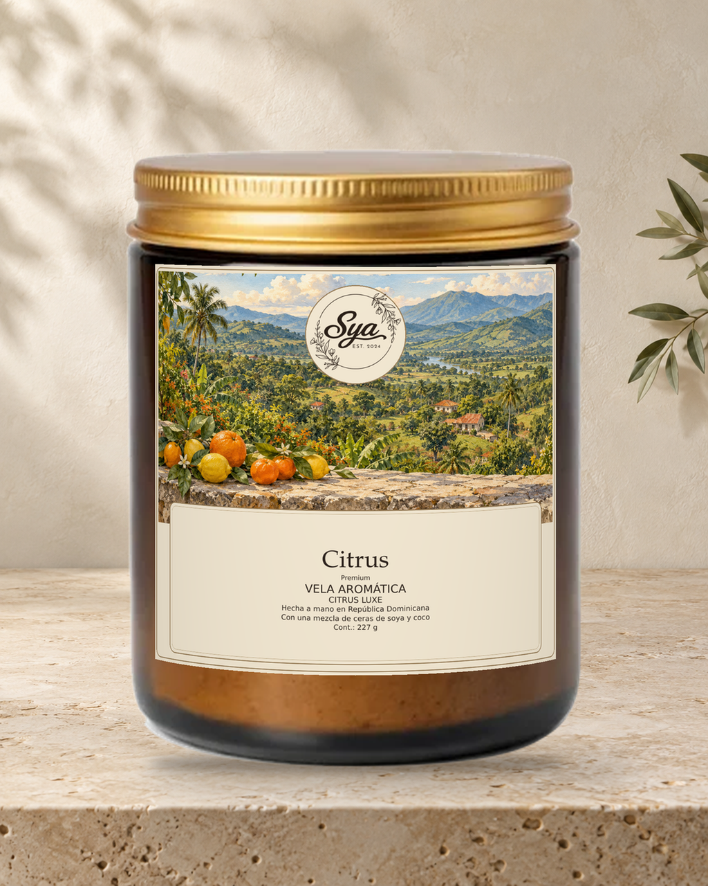 Vela Sya Citrus de Citrus Luxe en escena ambiental.