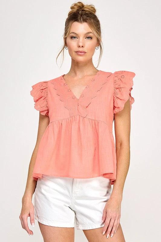 Blusa Available Mangas Cortas Lisa Encaje Para Damas by Available