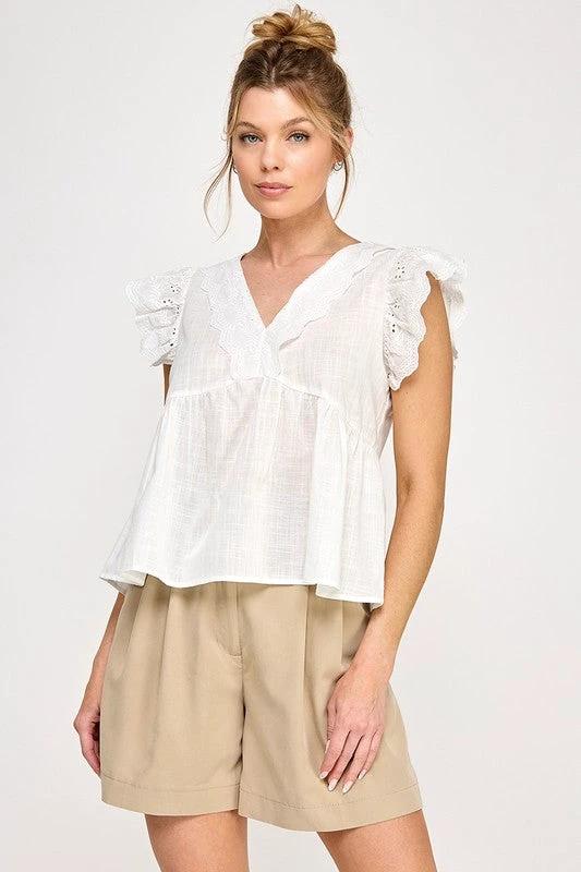 Blusa Available Mangas Cortas Lisa Encaje Para Damas by Available