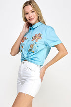 Blusa Rubienn Mangas Cortas Punto de Cruz para Damas
